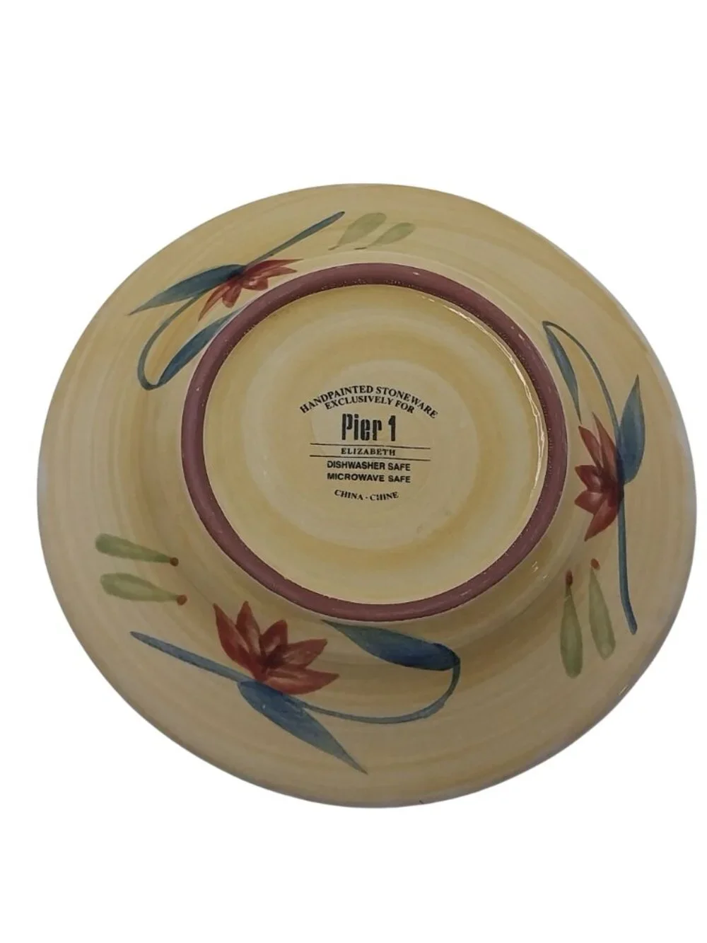 Pier 1 Elizabeth Handpainted Stoneware Large Serving Bowl With Floral Design